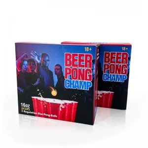 Beer Pong Kit 8 Ping Pong Balls Set of 24 Plastic Cups 16oz Red Party Cups Color Box