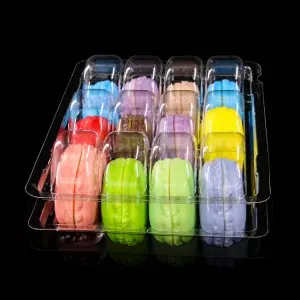 Cheap custom plastic disposable 6 12 packs macaroon box clear blister packaging with lid