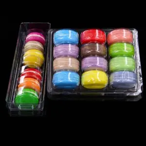 Cheap custom plastic disposable 6 12 packs macaroon box clear blister packaging with lid