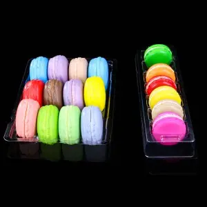 Cheap custom plastic disposable 6 12 packs macaroon box clear blister packaging with lid