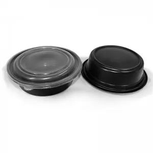 Round Plastic Food Container-Black Base/Clear Lid