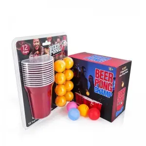 Custom brand beer pong balls 12pcs plastic red blue 16oz plastic cups custom beer pong sets