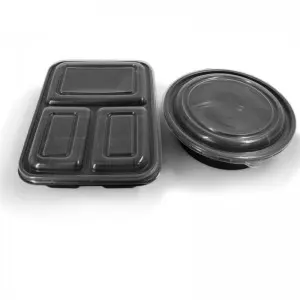 Round Plastic Food Container-Black Base/Clear Lid