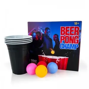 Beer Pong Kit 8 Ping Pong Balls Set of 24 Plastic Cups 16oz Red Party Cups Color Box