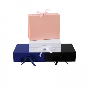 High Quality Customized Size and Color One-piece Hard Folding Gift Box With A Bowknot Ribbon