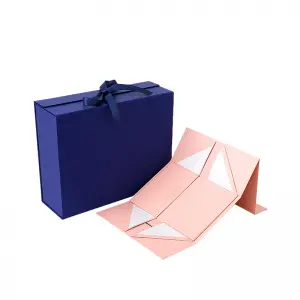 High Quality Customized Size and Color One-piece Hard Folding Gift Box With A Bowknot Ribbon