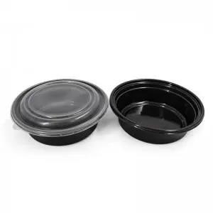 Round Plastic Food Container-Black Base/Clear Lid
