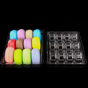 Cheap custom plastic disposable 6 12 packs macaroon box clear blister packaging with lid